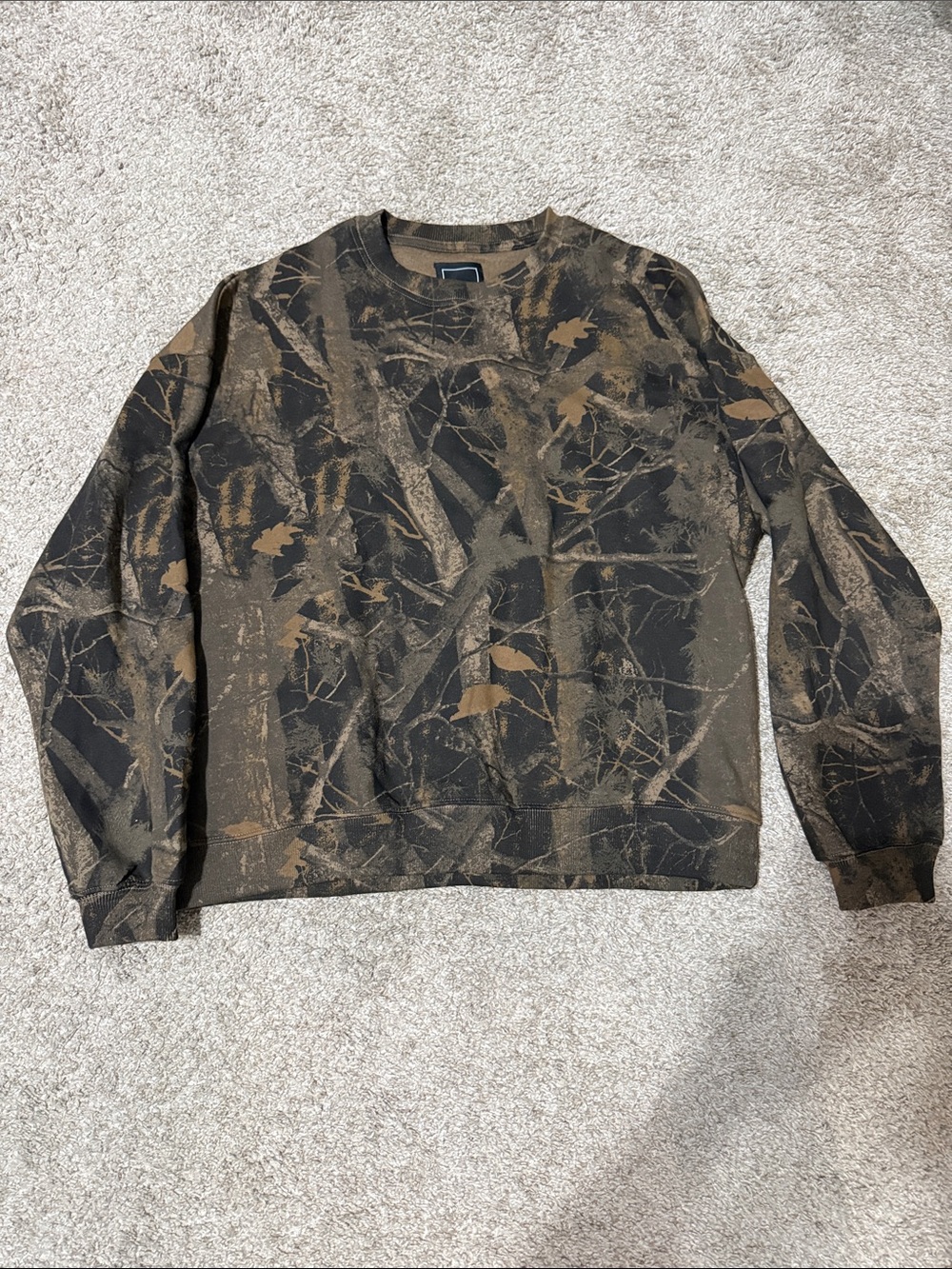 Lily and Lottie Coco Camo Tree Print Crewneck Sweatshirt - Brown & Black